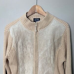 DESIGNERS ORIGINALS vintage suede & knit full zip sweater jacket sz M tan EUC